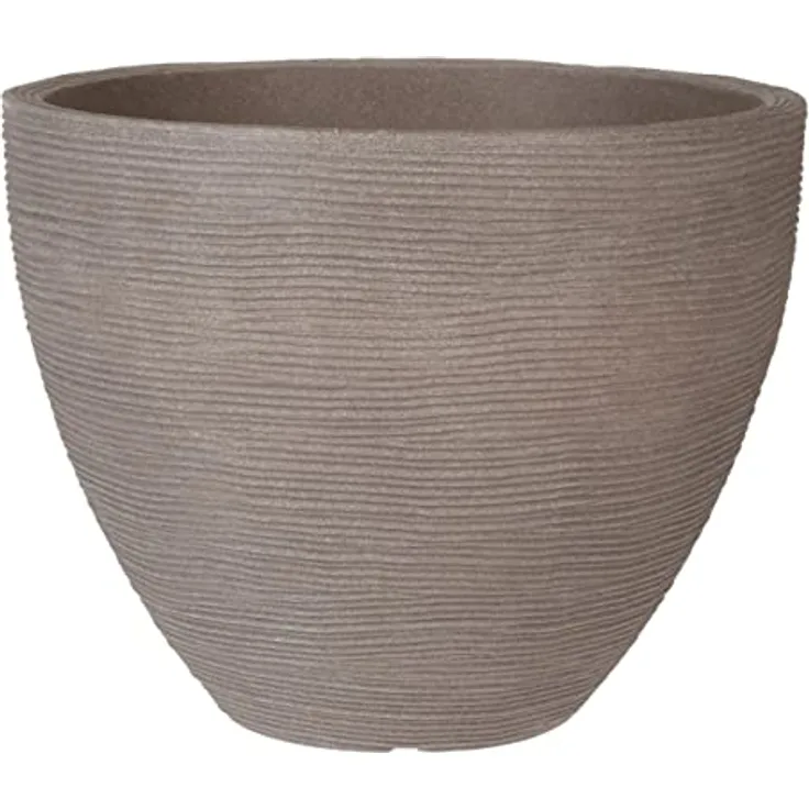 Blumenkübel im Rillen Design Taupe - 39,5 x 31 cm - Kunststoff Pflanzkübel Blumentopf rund für Innen und Außen