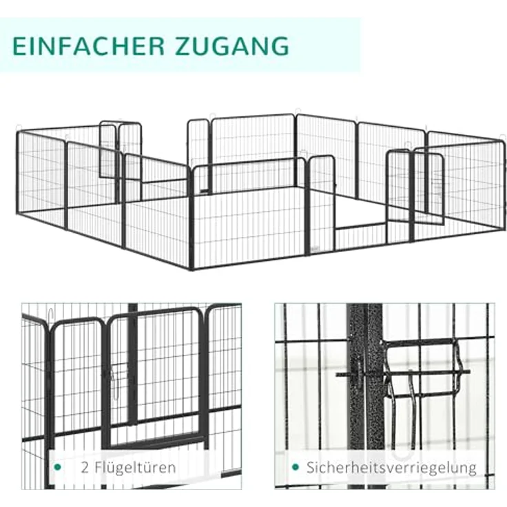 PawHut Freilaufgehege, 60 cm Hoch Welpenauslauf mit Tür, Welpenlaufstall, Hundelaufstall mit 12 Paneelen, Hundeauslauf für Outdoor, Stahl, Schwarz – Bild 5