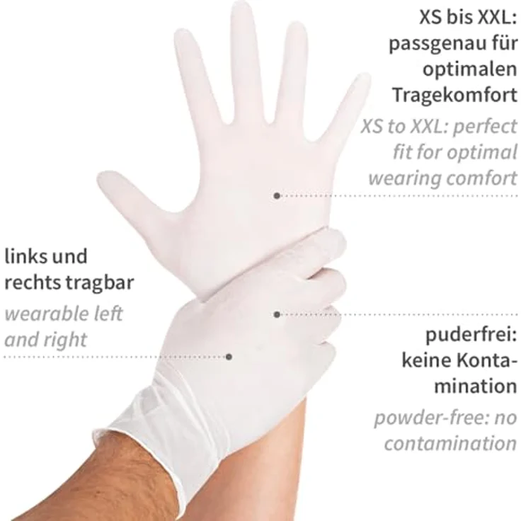 FRANZ MENSCH Hygostar Nitrilhandschuhe Safe Light | puderfrei, weiß, 6/XS, 24cm, 100 Stück, Einweghandschuhe – Bild 2