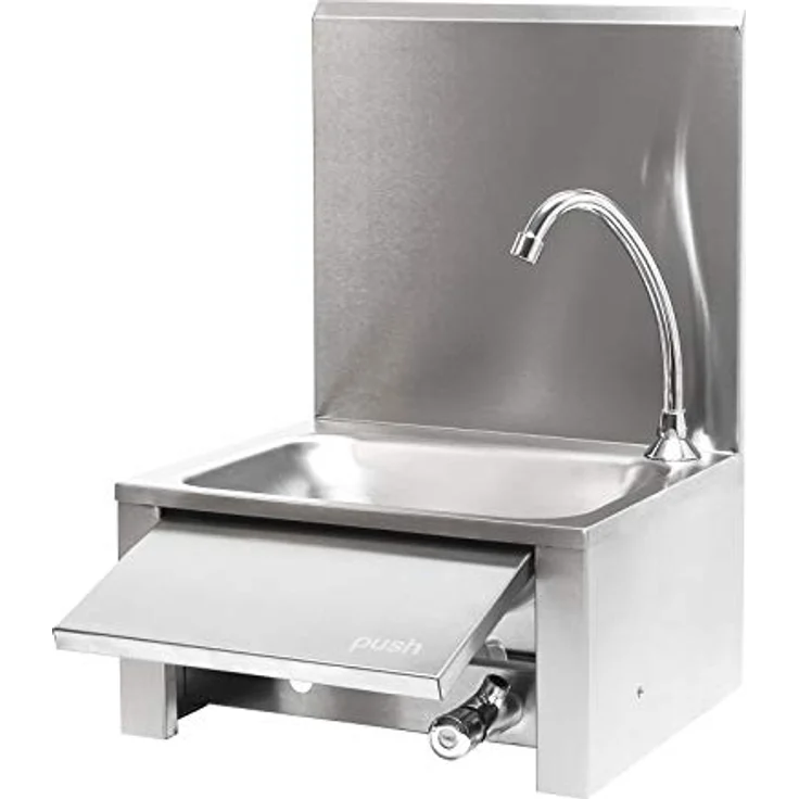 XPOtool Edelstahl Gastro Waschbecken mit quadratischem Innenbecken, Spritzschutz zur Wandmontage, für Gastronomie Küche Werkstatt, robuste Konstruktion, hygienische Lösung, vielseitige Anwendung, optimale Arbeitsumgebung, 390 x 355 x 565 mm, silber – Bild 3