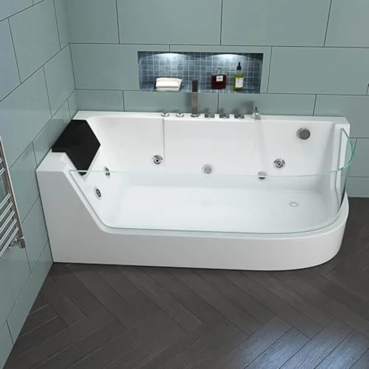 HOME DELUXE Badewanne Whirlpool CARICA, 170 x 80 cm, mit 4 verstellbaren Whirlpooldüsen und LED-Farblichttherapie, strahlend weiß – Bild 5