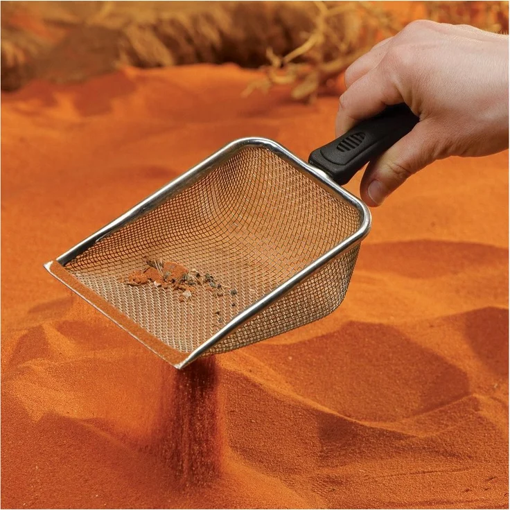 Exo Terra Schaufel Scoop - Metallschaufel für Reptilienkot mit feinem Netzgewebe, stabil und komfortabel, silber