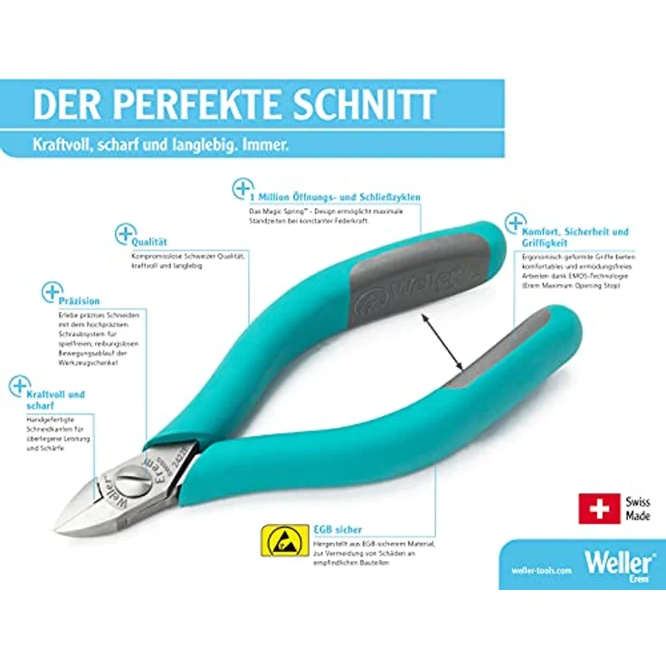 Weller Erem® 576TX ESD Spitzenschneider 115mm, Präzisionsschneider aus Werkzeugstahl mit gehärteten Schneidkanten und nicht reflektierender Oberfläche – Bild 6