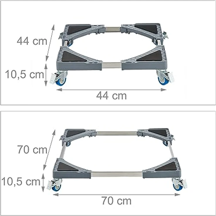 Relaxdays Pflanzenroller, ausziehbarer Blumenroller, BxT: 44x44–70x70 cm, Grau/Silber, Kunststoff, Edelstahl – Bild 4