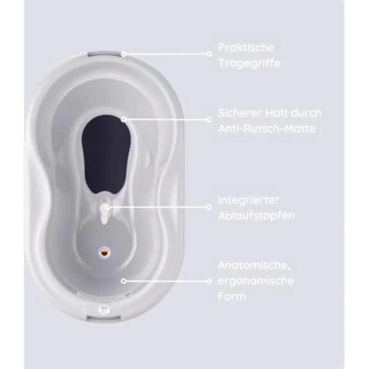 Rotho Babydesign Babybadewanne TOP, ergonomisch mit Antirutschmatte und integriertem Ablaufstopfen, recycelter Kunststoff – Bild 4