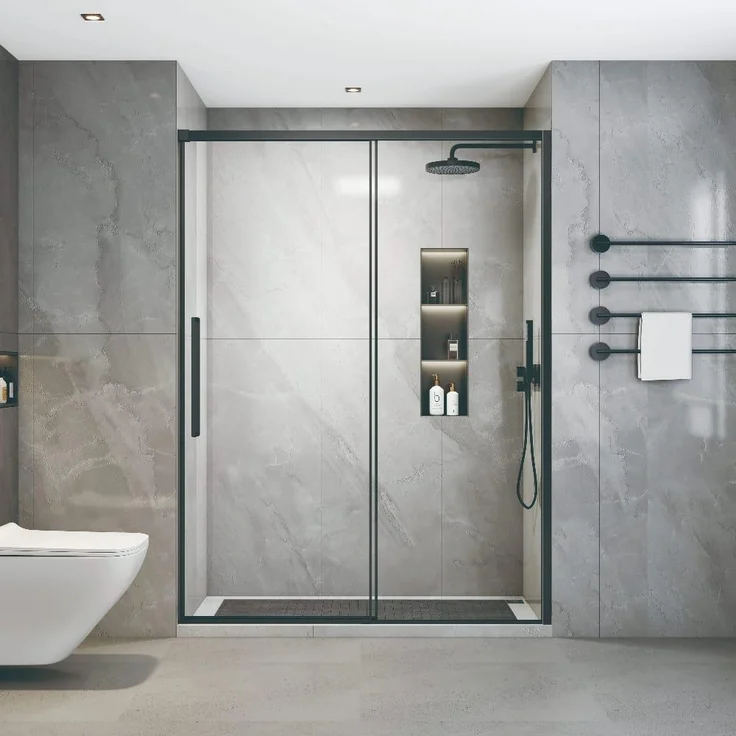 STANO Duschabtrennung EINDHOVEN LINEA, Schwenktür mit seitlichem Teil, Schwarz Matt, Glas 8 mm, 97 - 101 cm, Hochbeständig mit Soft-Opening und Anti-Scale-Behandlung