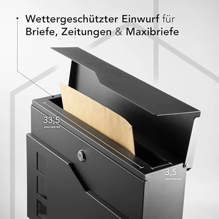 NewHabitat Moderner Briefkasten Personalisierbar Stockholm Anthrazit RAL7016 mit Zeitungsfach und Edelstahl Namensschild - Wasserfest, mit Zeitungsfach und 5-Jahres-Garantie – Bild 5