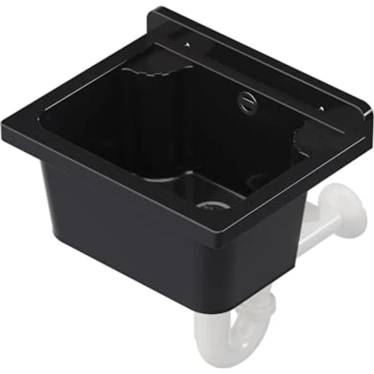 QLS Küchenspüle MANTA, Kunststoff-Spülbecken, 42x34 cm, für Garten, Garage, Werkstatt - Polypropylen, Siphon mit Edelstahlsieb, Wand- und Standarmaturen - Blau – Bild 4