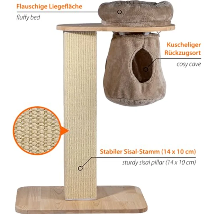 dobar® Premium Katzen-Kratzbaum Dreamy aus Holz mit Extra Großen Kratz-Stämmen - Geeignet auch für große Katzen - 35 x 60 x 100 cm - Naturholz – Bild 3