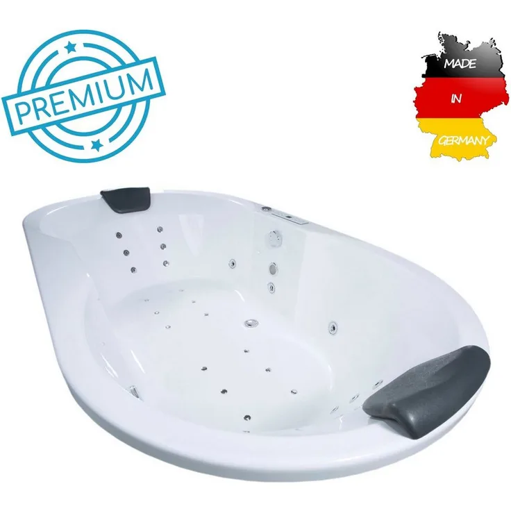 Basera® Whirlpool-Badewanne PREMIUM Corvo 195 x 100 cm, (Komplett-Set) mit 29 Massagedüsen, Heizung, Ozongenerator, LED, weiß