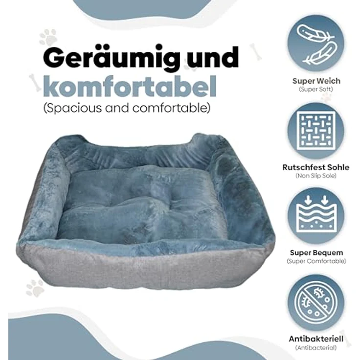 DEFACTO Hundebett, Hundekissen in Leinenoptik, Hundekorb, erhöhte Ränder, rutschfeste Unterseite (GRAU, 90L x 75B x 25H) – Bild 3