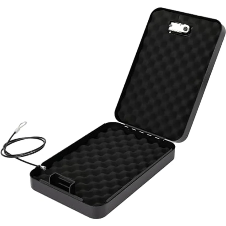 HMF Autotresor 316-02, tragbare Sicherheitsbox mit Zahlenschloss und Sicherungskabel, 29 x 19 x 6,5 cm, schwarzer Reisesafe – Bild 3