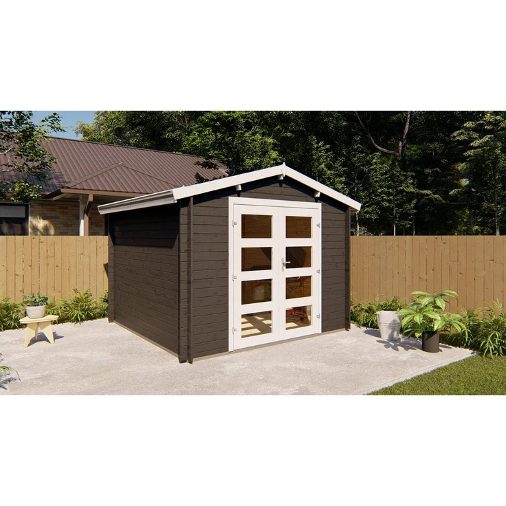 Finn Art Blockhaus Gartenhaus Funny 12, 3x3m Holz mit 28mm Wandstärke, Doppeltür und 18mm Fußboden, ohne Dacheindeckung