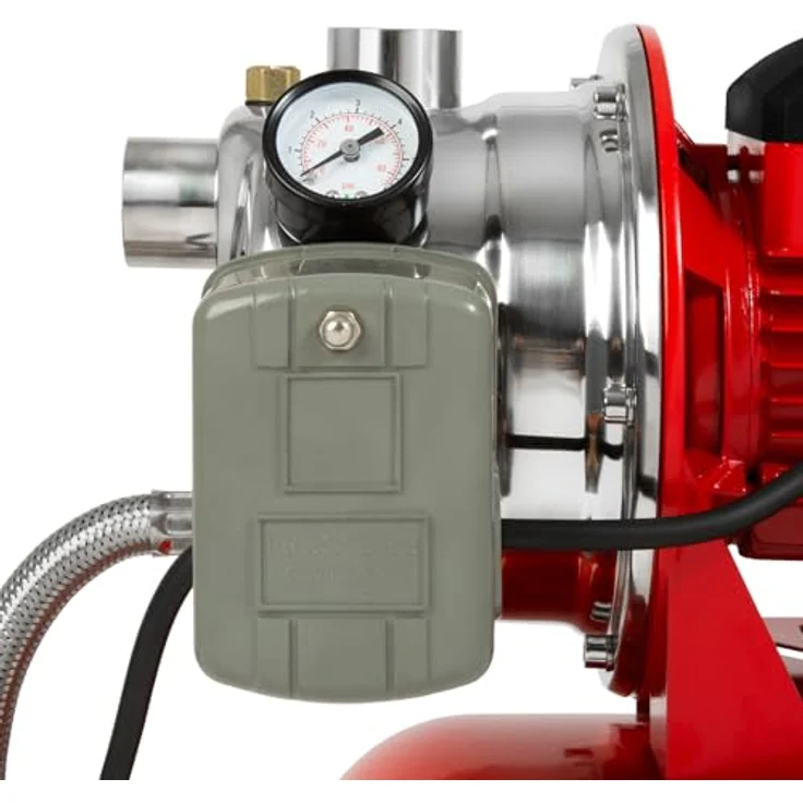 EBERTH DW26-HWW750/24 Hauswasserwerk, 3600 L/h Förderleistung, 750W Pumpe mit Druckschalter für Automatikbetrieb, 9 m Ansaughöhe, Edelstahl und lackiertes Aluminium – Bild 6