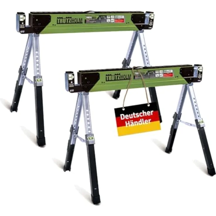 TRUTZHOLM Sägebock, höhenverstellbar bis 1300 kg Traglast, klappbar, Set mit 2 Arbeitsböcken, max. 650 kg je Bock, stabil aus Stahl – Bild 1