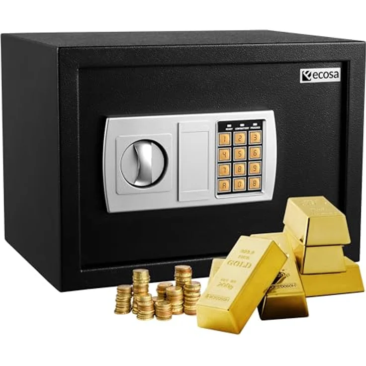 Ecosa Tresor elektronisch Kombinationsschloss Wandtresor Hotelsafe, 3 mm starke Stahlkonstruktion, batteriebetrieben, 6 kg, Schwarz – Bild 1