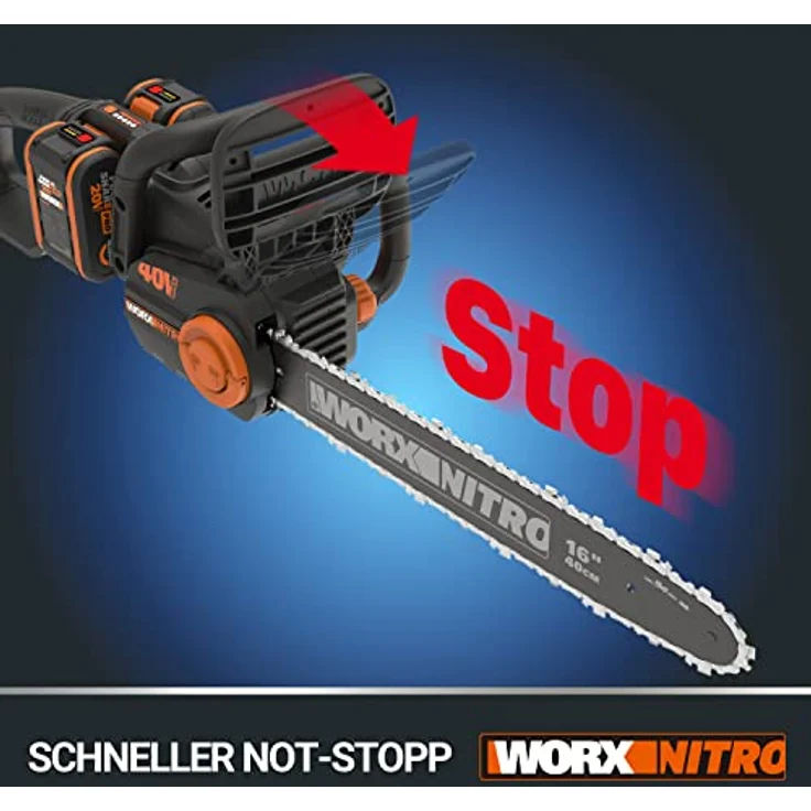 Worx Akku-Kettensäge WORX NITRO WG385E 40V inkl. Akku und Ladegerät, 40,00 cm Schwertlänge, Automatischer Kettenöler, Drahtlos – Bild 8