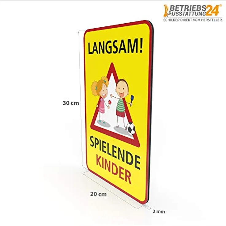 Betriebsausstattung24 Hinweisschild für Spielstraßen/verkehrsberuhigte Straßen | Spielende Kinder | 2mm (20,0 x 30,0 cm, LANGSAM! - spielende Kinder) – Bild 4