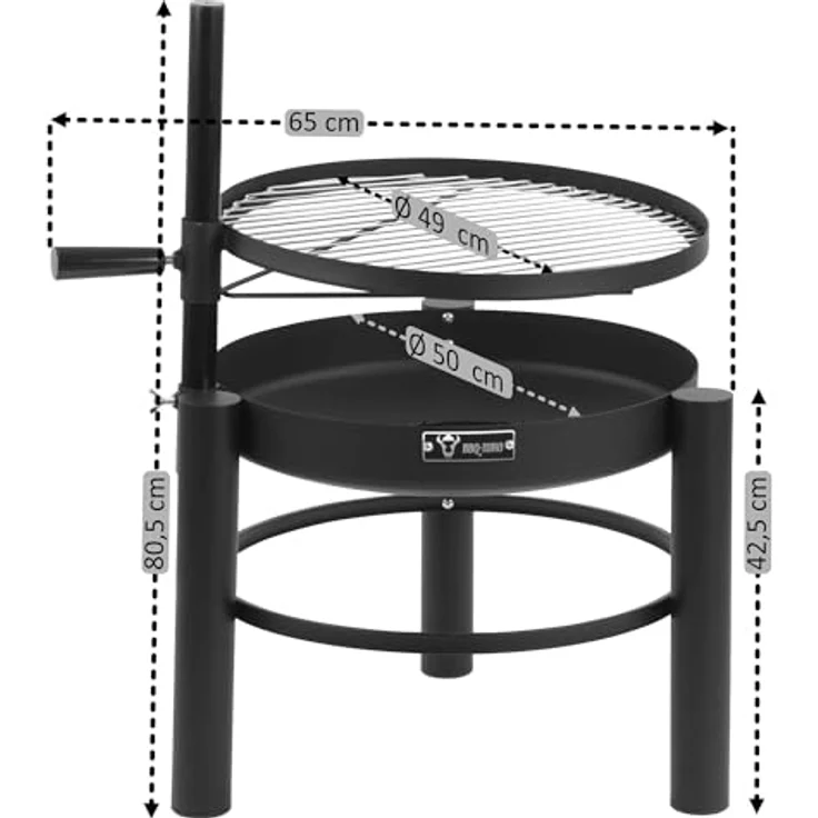 BBQ-Toro Feuerschale mit Grillrost Ø 50 cm, Höhenverstellbarer 2in1 Feuerkorb, mobile Feuerstelle aus hitzebeständigem Stahl, ideal für Garten und Terrasse – Bild 3