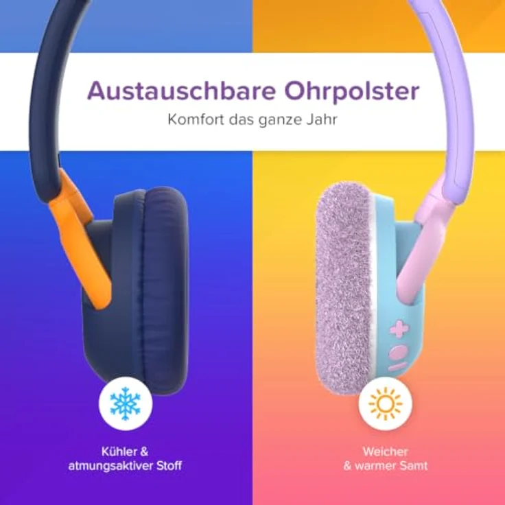 myFirst CareBuds Max – Kabellose Kinderkopfhörer mit Mikrofon, austauschbaren Ohrpolstern, intelligenter Lautstärkebegrenzung, 52 Stunden Spielzeit, schnellem Aufladen, Nebelweiß – Bild 3