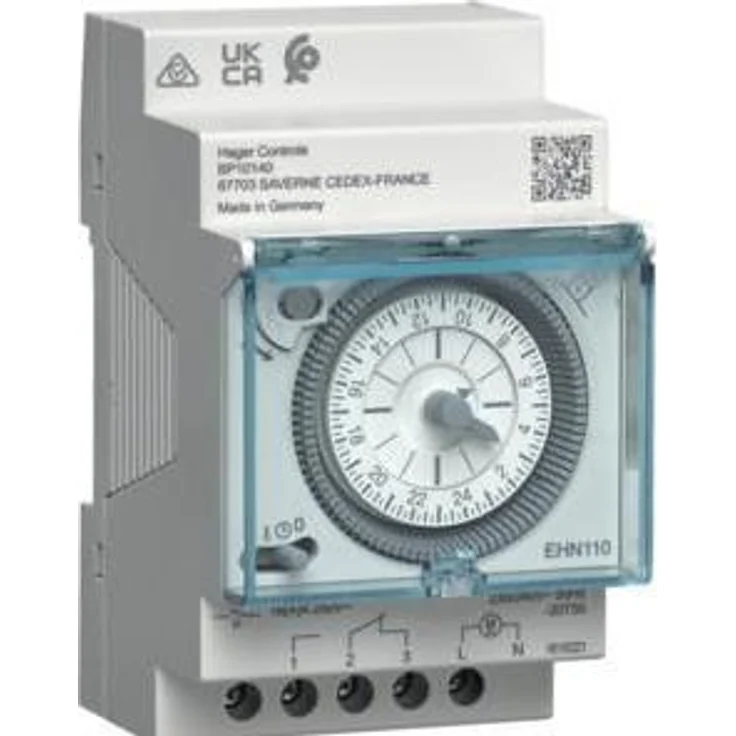 Hager EHN110, Elektromechanische Zeitschaltuhr für DIN-Schiene, 230 V, Quarzsteuerung, IP20, 180 W Schaltleistung
