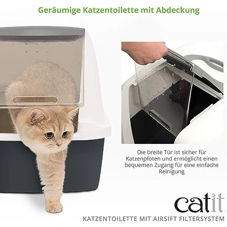 Catit 50702 Katzentoilette mit Abdeckung, 46 x 41,5 x 54,5cm, Weiss/Grau (Produkt kann variieren) – Bild 3