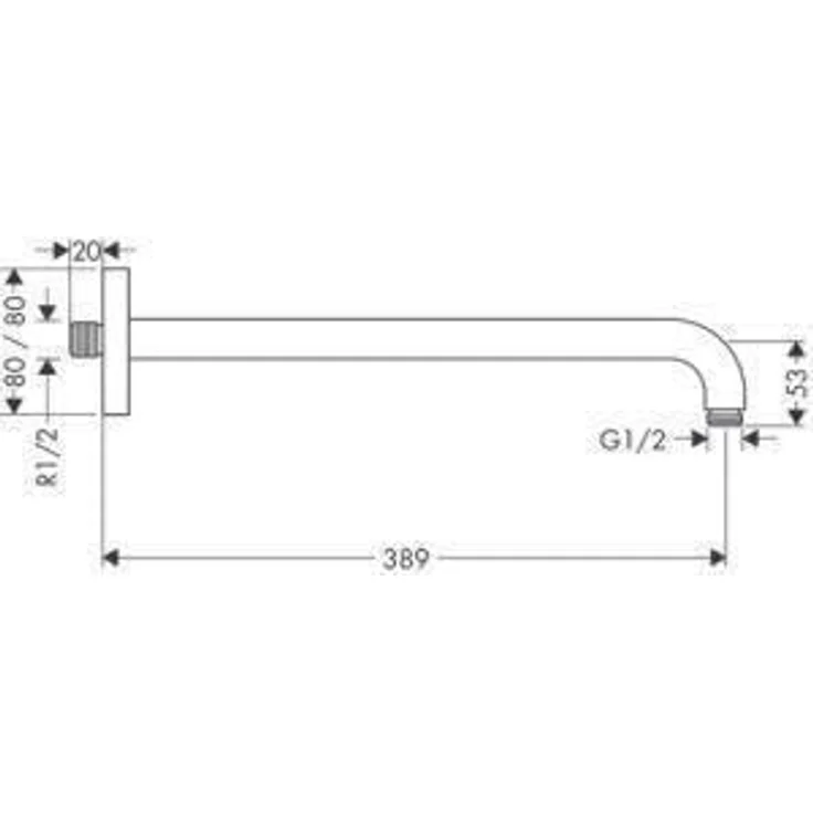 hansgrohe HG Brausearm E DN 15, 389mm, Chrom, Wandmontage mit 90° Schwenkbereich, langlebiges Messing – Bild 2