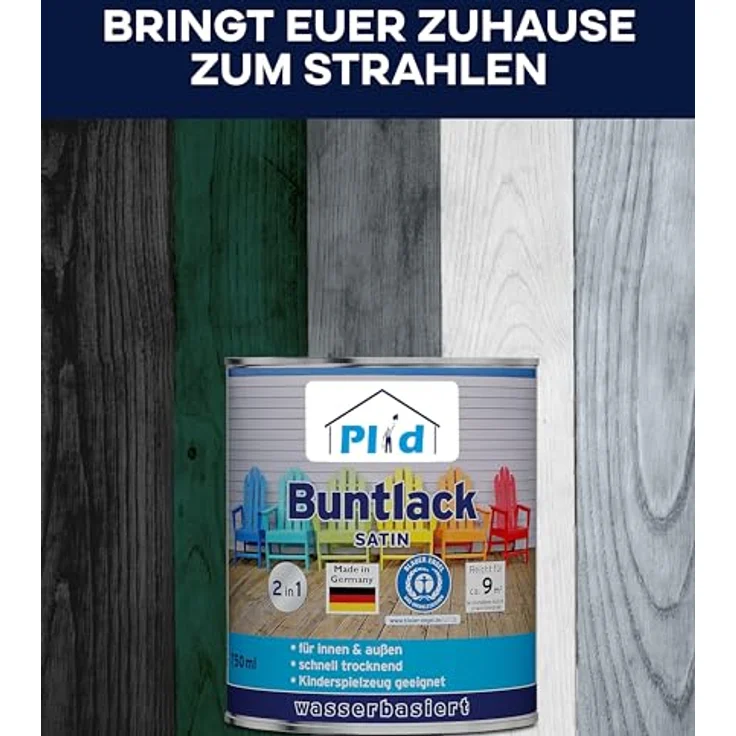 plid Acryl-Buntlack Buntlack in Hochglanz, für Innen- und Außenbereich, geeignet für Holz, PVC und Metall, 750 ml – Bild 2