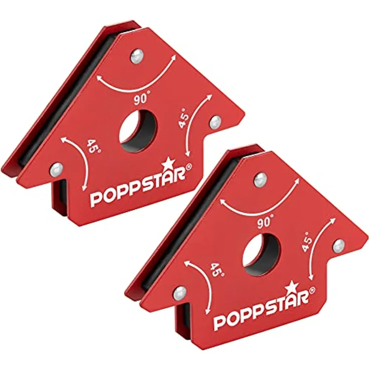 Poppstar Schweißmagnet klein 2er-Set - Magnet-Schweißwinkel mit Haftkraft 11,3 kg, Winkelmaße 45°, 90°, 135°
