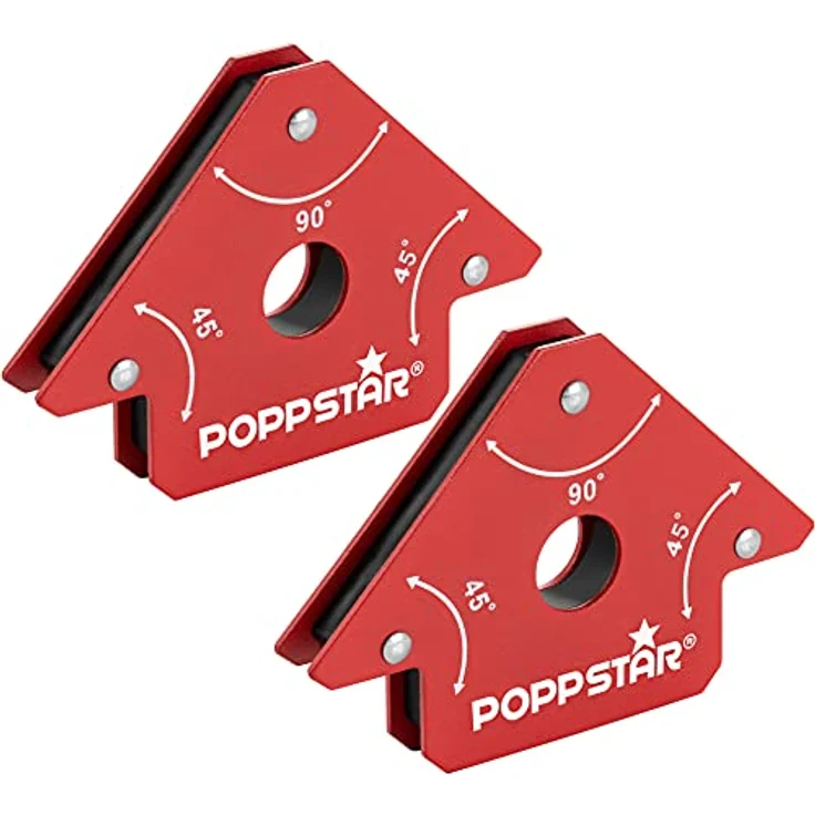 Poppstar Schweißmagnet klein 2er-Set - Magnet-Schweißwinkel mit Haftkraft 11,3 kg, Winkelmaße 45°, 90°, 135° – Bild 1
