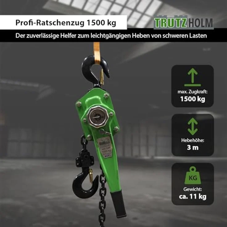 Baumarktplus - Kettenzug 1,5to 1500 kg 3m Ratschenzug Hebezug Flaschenzug Hebelzug – Bild 6