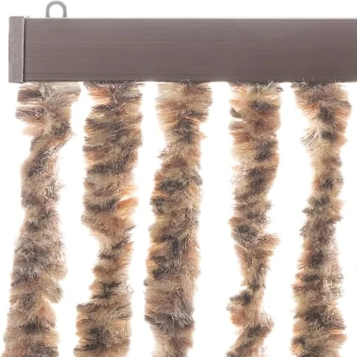 vidaXL Fliegenvorhang, Insektenschutz für Haus Mobilheim Wohnwagen, Türvorhang mit Haken, Fadenvorhang Insektenvorhang, Beige Dunkelbraun Chenille, geräuscharm, pflegeleicht, multifunktional – Bild 4