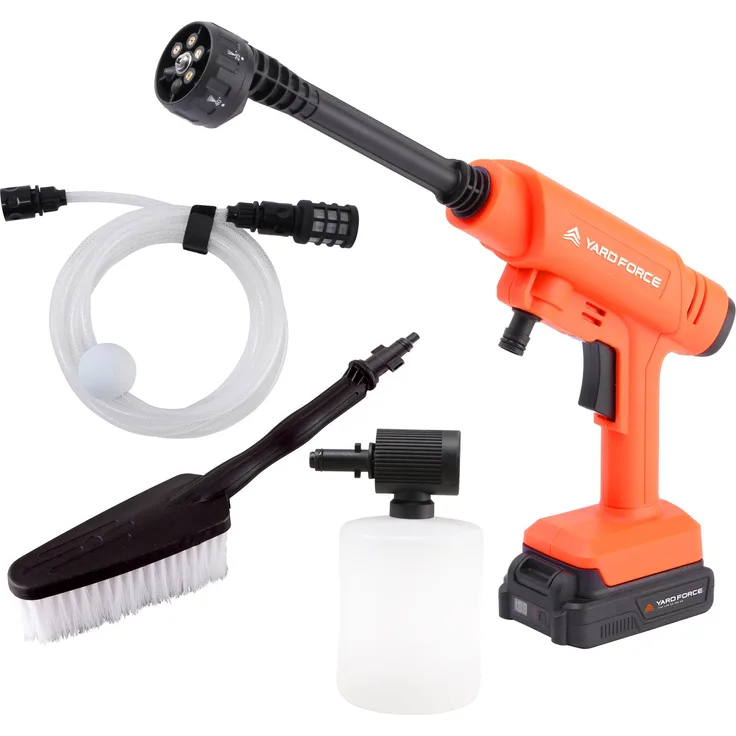 Yardforce LW C02B, Mitteldruckreiniger mit 22 bar Druck, 5-in-1-Düse, orange-schwarz, kabellos und selbstansaugend