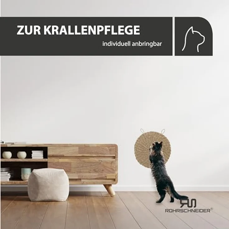 Rohrschneider® Kratzmatte Katze rund | Kratzbrett | Seegrasmatte | Kratzmatte Katze Wand | Katzen Kratzbrett einzeln oder 2er Set (Einzelartikel) – Bild 5