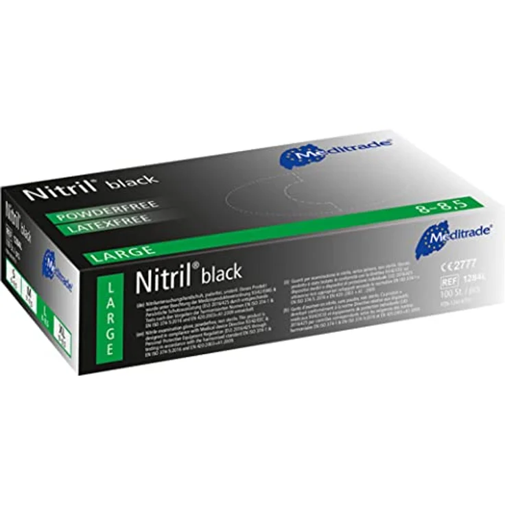 Meditrade 1284L Nitrilprüfhandschuh, schwarz, groß, Packung von 10 – Bild 1