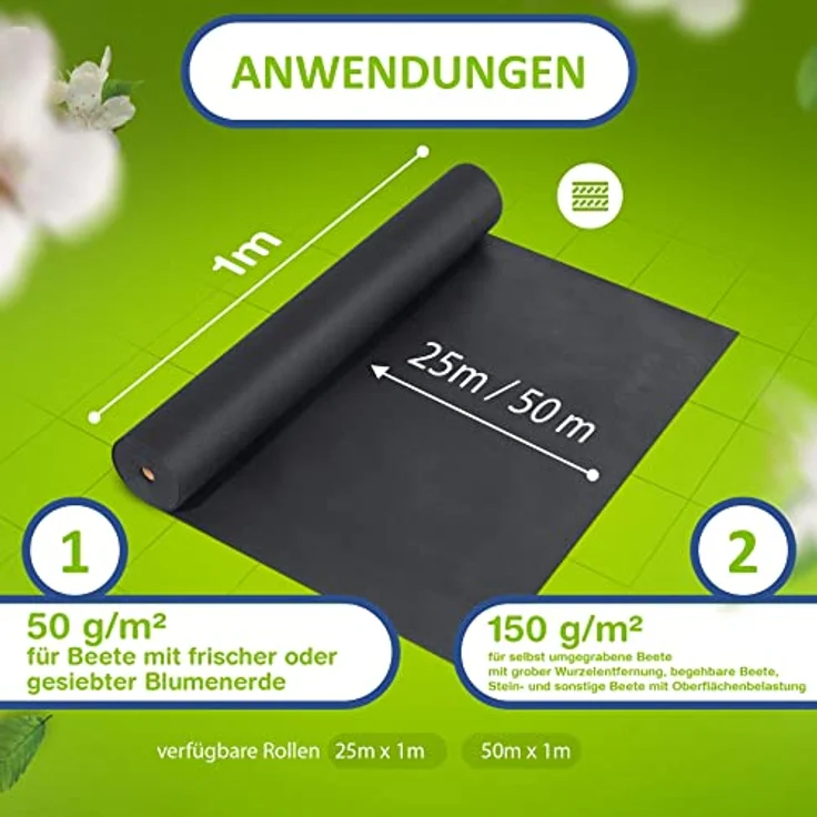 LILENO HOME Unkrautvlies 25m² - Wasserdurchlässiges, reißfestes Gartenvlies, UV-beständig, 50 g/qm, 1m x 25m, für nachhaltigen Unkrautschutz – Bild 5