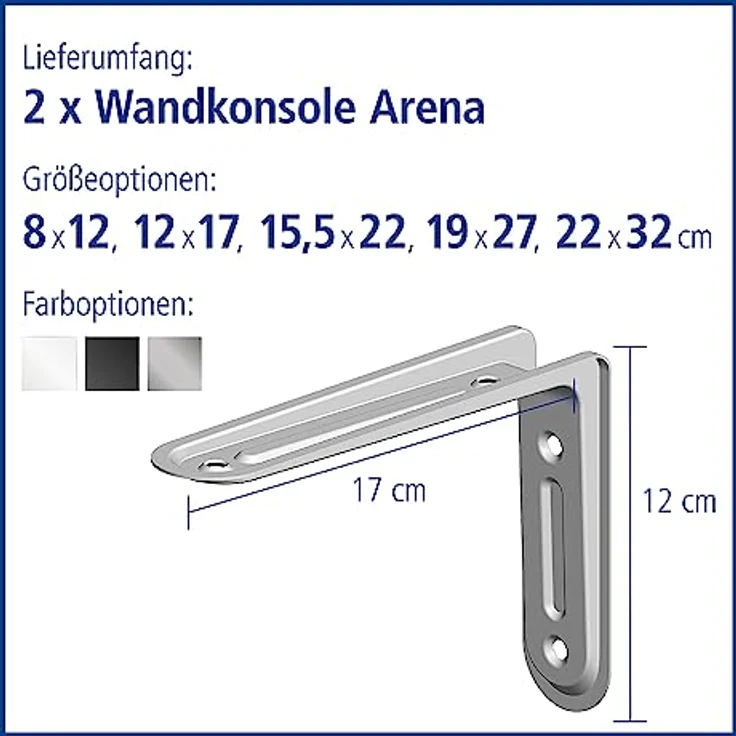 Element System 18133-00149 Regalkonsole Arena-Regalträger - 5 Größen - 3 Farben - 2 Stück-weiß - 120 x 170 mm, 120x170 mm – Bild 3