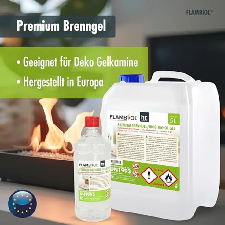 Höfer Chemie 15x 1 L FLAMBIOL® Premium Brenngel mit langer Brenndauer, für Kamine drinnen & draußen – Bild 3