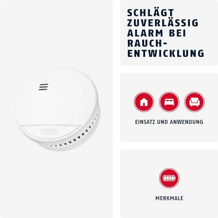 ABUS RWM90 Rauchwarnmelder, batteriebetriebener Rauchmelder mit 5 Jahre Batterie, für Räume bis 40 m², 85 dB Alarm – Bild 2