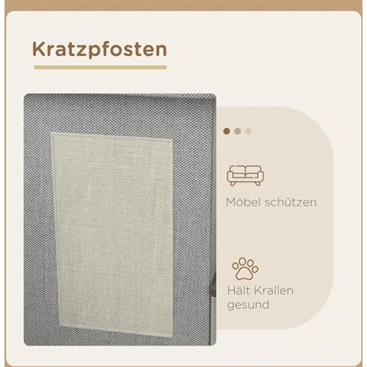 PawHut Tierbett Katzenhaus mit 2 Edelstahlnäpfen, Katzenbett Kissen, Kratzmatte, für Katzen und Hunde bis 8 kg, Polyester, Grau – Bild 4