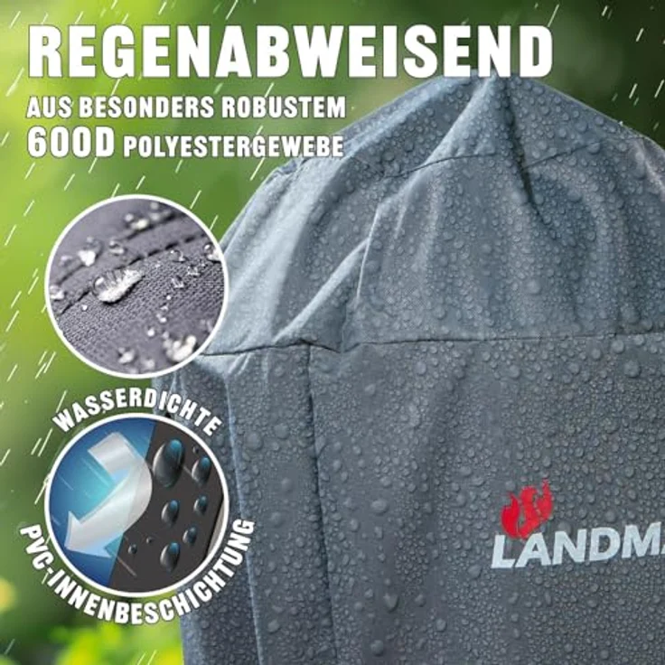 LANDMANN Grillabdeckung, grau, 90 x 70 x 70 cm, wetterfest – Bild 5