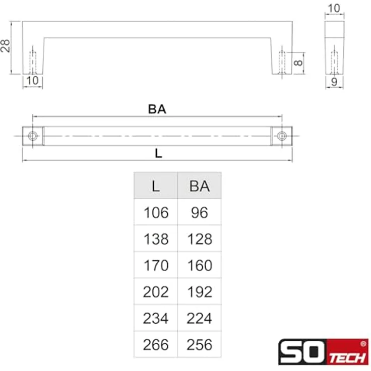 SO-TECH Möbelgriff BLACKLINE I BA 256 mm, schwarz matt, 10 Stück inkl. M4 Schrauben – Bild 4