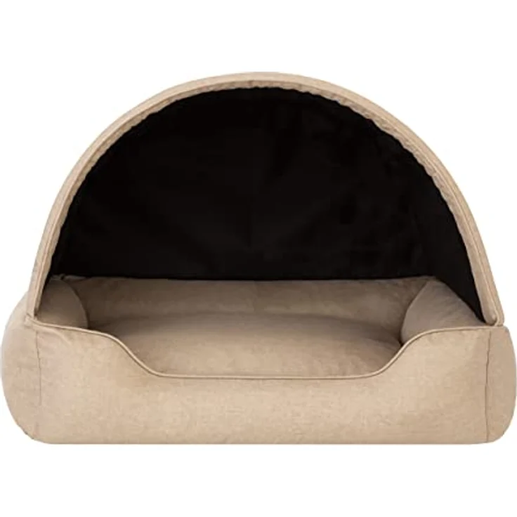 DOGGY Hundehöhle Hundebett Katzenbett Hundehütte Haustierbett Hundehaus Hundeliegen Hundesofa Korb Sofa Hundekissen Schlafplatz, Beige, 60x47 cm - ZWEI IN EINEM, ausziehbare Abdeckung, Öko-Leinen, OEKO-TEX-Zertifizierung – Bild 2