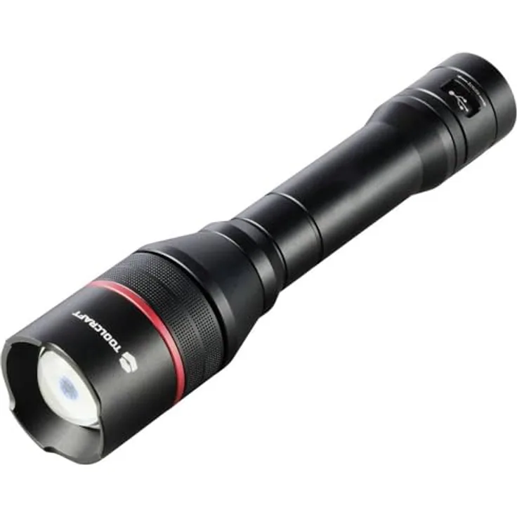 Toolcraft Handlampe verstellbar, mit USB-Schnittstelle, mit Stroboskopmodus akkubetrieben 3500lm (Schwarz, 20.50 cm)