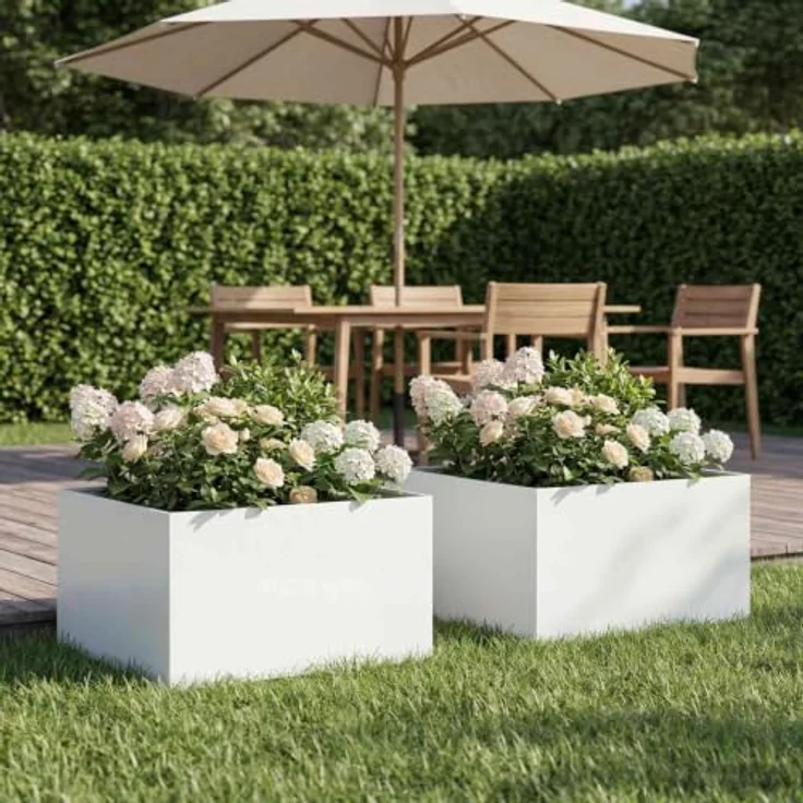 vidaXL Hochbeet Garten-Pflanzgefäß, 2er Set, wetterbeständig, weiß, 60 x 60 x 30 cm – Bild 2