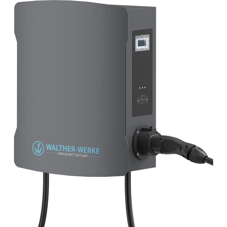 Walther Wallbox smartEVO duo connect, Elektroauto Ladestation mit 2 Typ 2 Ladeanschlüssen, 22 kW, glimmergrau, RFID-Panel, 6 m Kabel, Smart-Grid-fähig
