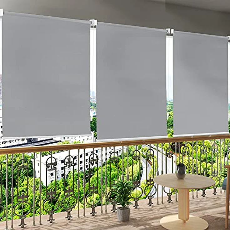 WOLTU Außenrollo Senkrechtmarkise Balkonrollo Outdoorrollo Sichtschutzrollo Wetterfest Sonnenschutz UV Schutz, Vertikal Sonnensegel Reflektierende Thermofunktion für Fenster & Türen, Grau 100x140 cm – Bild 2