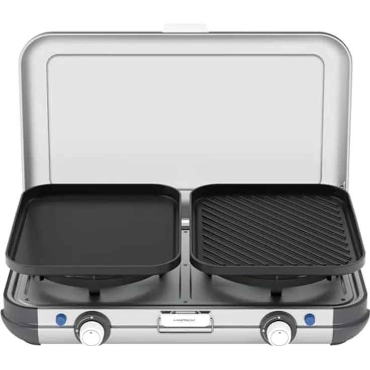 Campingaz Camping Kitchen 2 Grill & Go, Gaskocher mit 2 Flammen, Grillrost und Plancha, inklusive Tragetasche für einfachen Transport