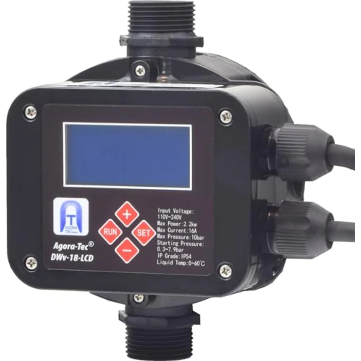 Agora-Tec® Pumpensteuerung Druckschalter Durchflusswächter DWv-18-LCD verkabelt, mit Trockenlaufschutz, Überdrucküberwachung, Leckageanzeige, für Hauswasserwerke – Bild 3