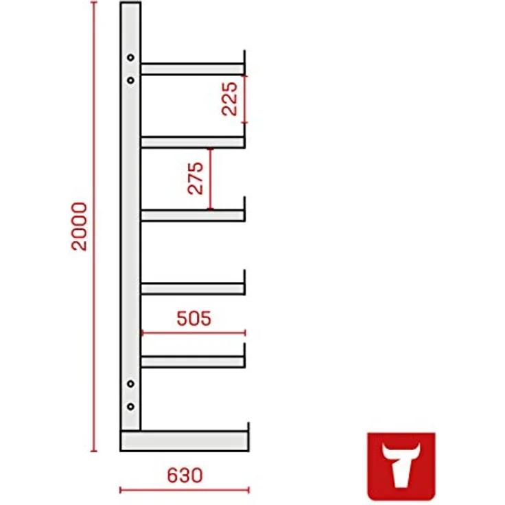 STIER Kragarmregal 6500x2000x500mm, einseitig mit 5 Feldern und 5 Ebenen, Tragkraft 200kg pro Kragarm, stabile Bodenverankerung – Bild 2